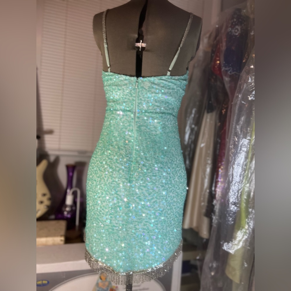 Beaded-fringe Hem Sequin Mini-Dress by Ashley Lauren, Size 8 - Picture 7 of 10